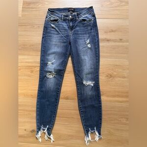 Judy Blue Mid-Rise Distressed Straight Cropped Jeans – Size 5/27